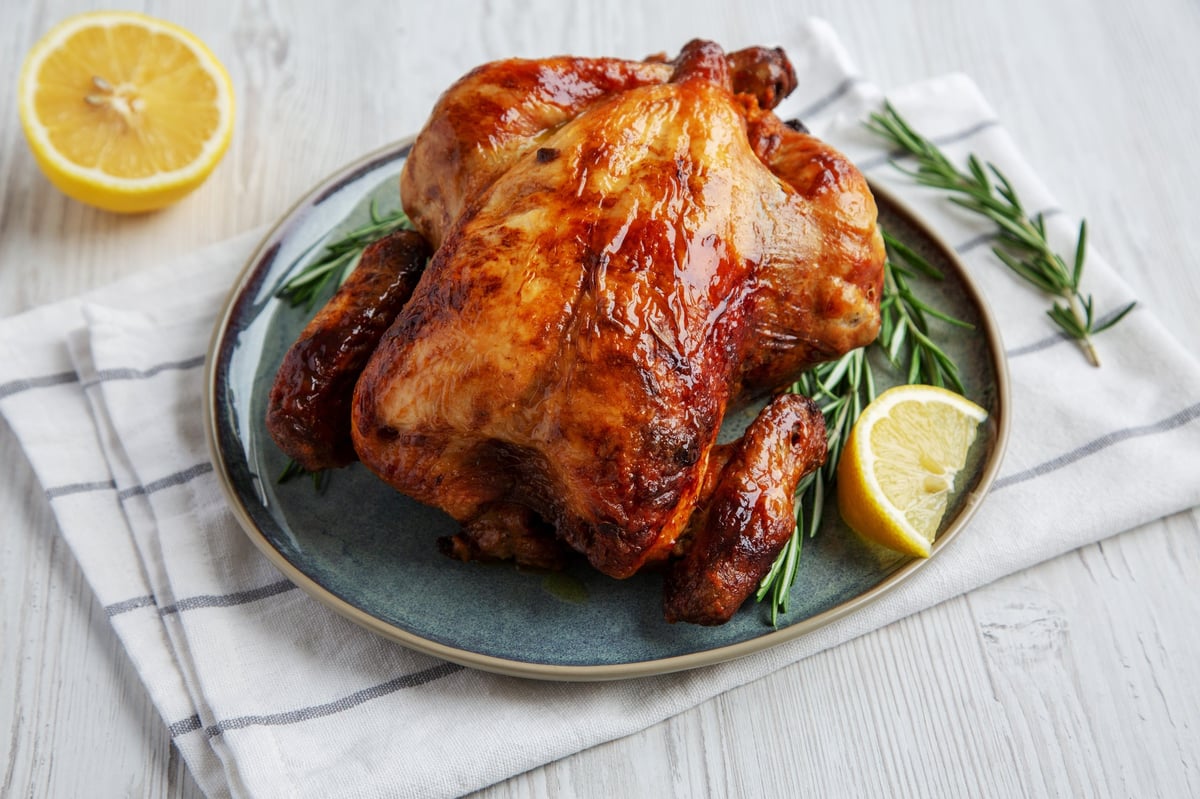 Whole Poulet Bleu chicken, prepared in different serving styles
